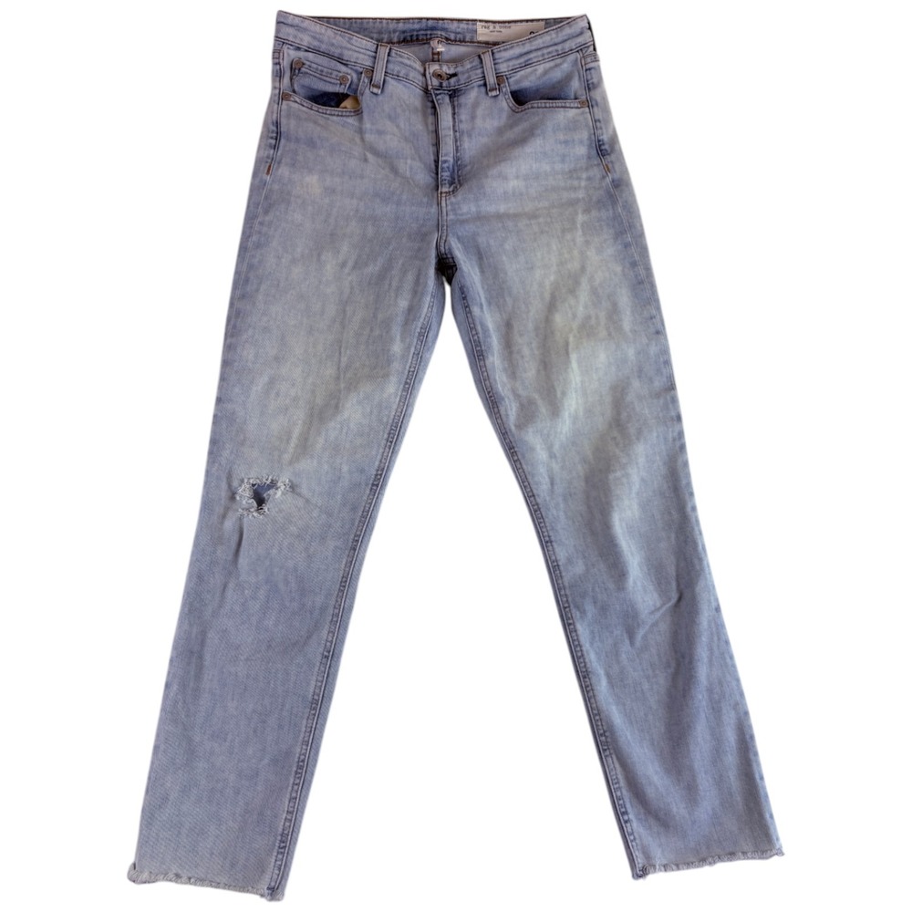 Rag & Bone Straight Jeans Womens 28 Light Blue Denim Cotton Raw Hem Distressed
